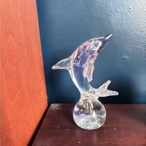 Glass Dolphin Figurine - Clear and Blue
